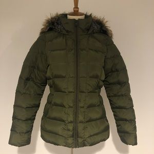 North Face Army Green Jacket with Fur-trimmed Hood